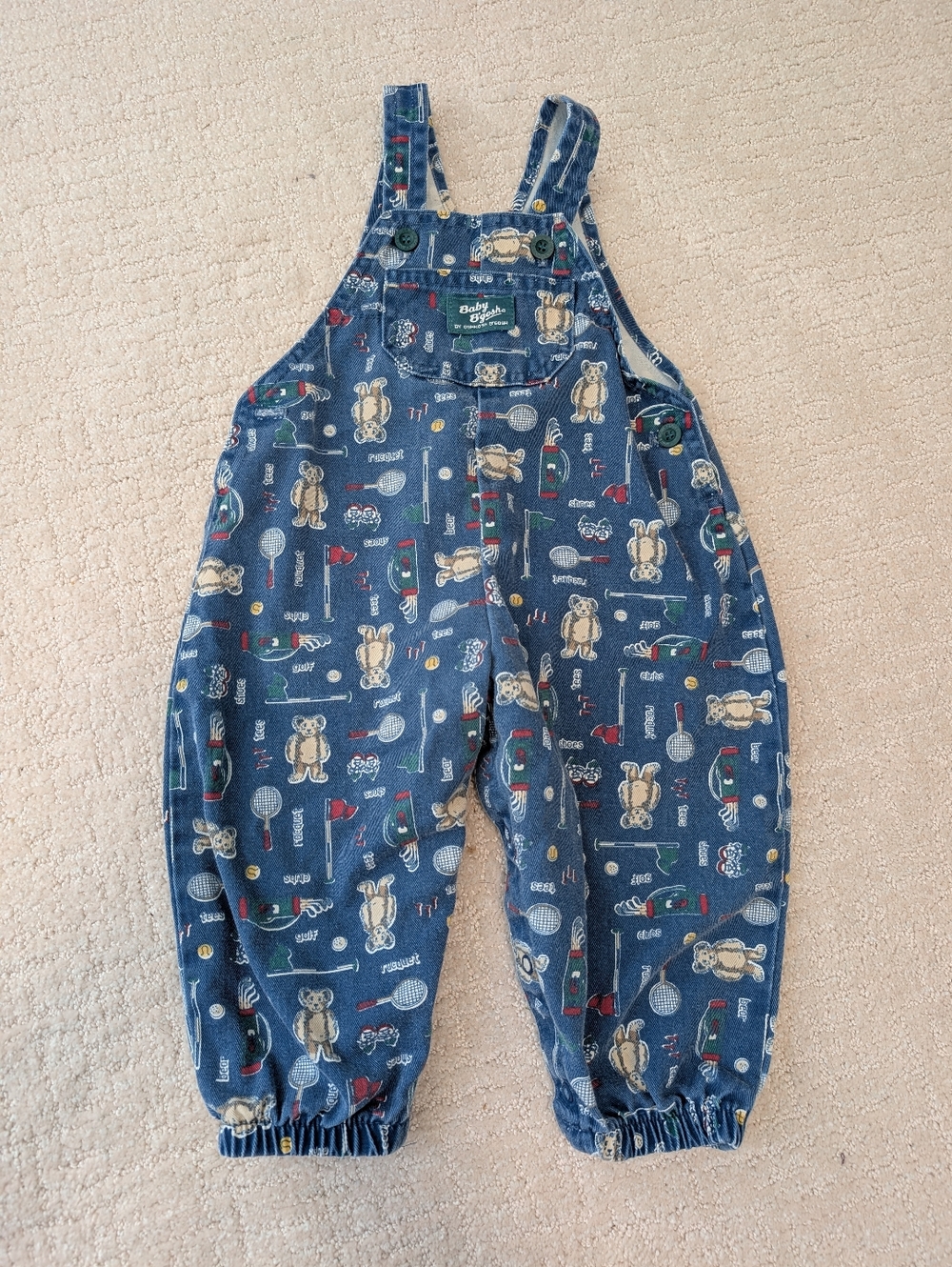 Vintage 90s Cotton Baby B'Gosh Blue Teddy Golf & Tennis Overalls for Toddler